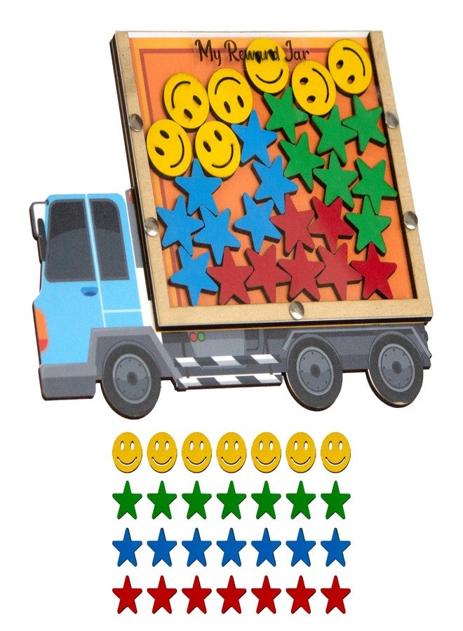 The Rosette Imprint Reward Jar for Kids | Star & Smiley Token System | Reward for Kids Behaviour | Reward Stars | Daily Chores Tracker | Positive Reinforcement Tool | Truck Design - Image 1